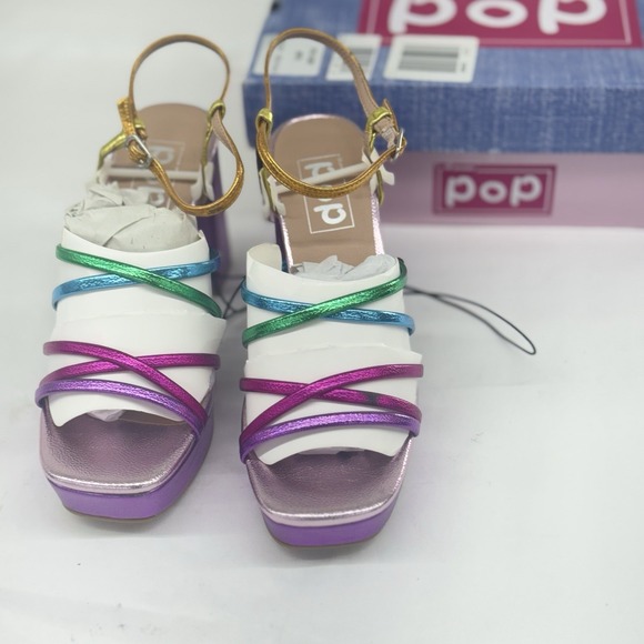 pop Shoes - NIB Pop Women's Size 8M Kallie Metallic Rainbow Platform Heels Strappy Sandals